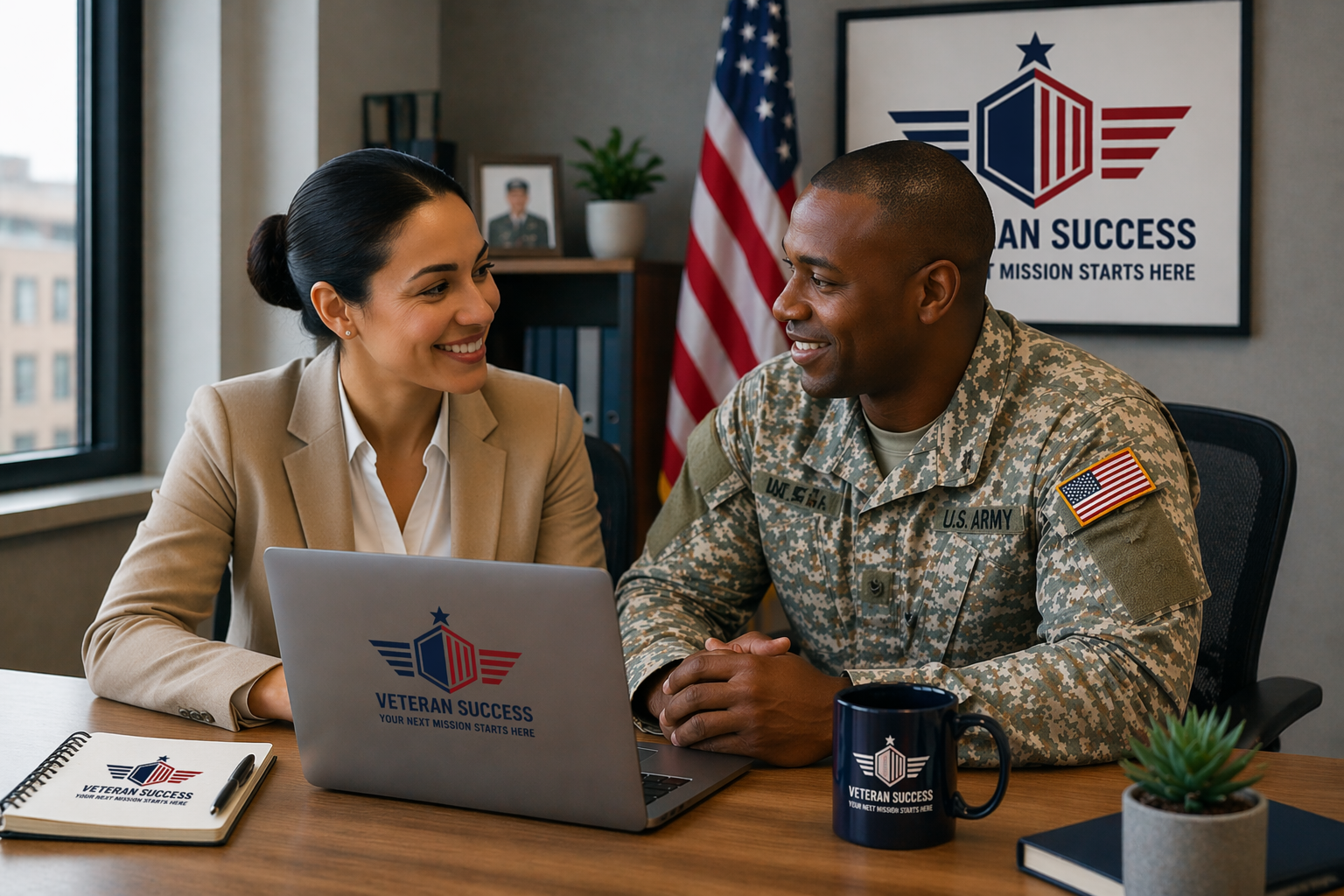 Veterans working on resumes together