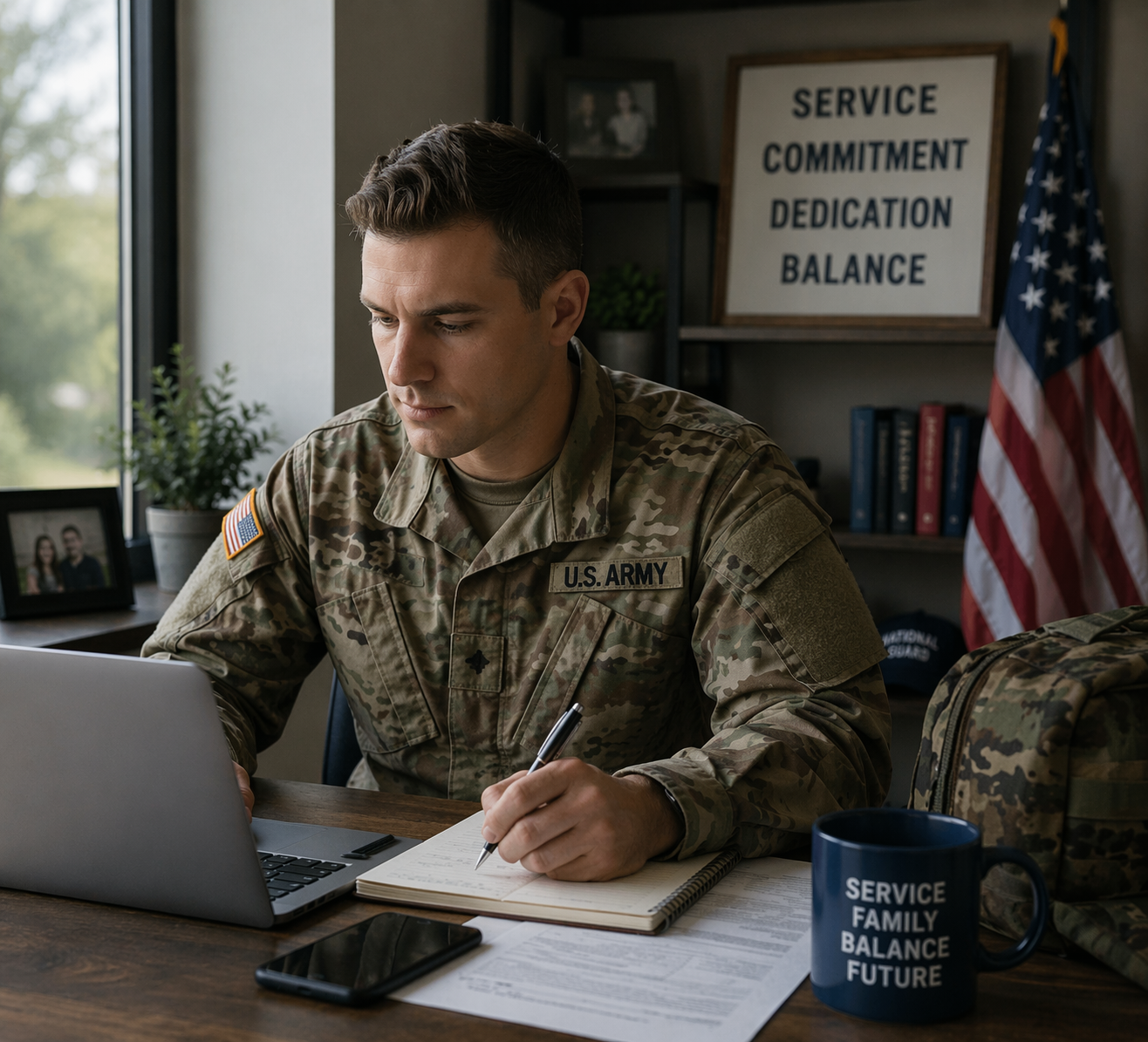 Veteran working at desk